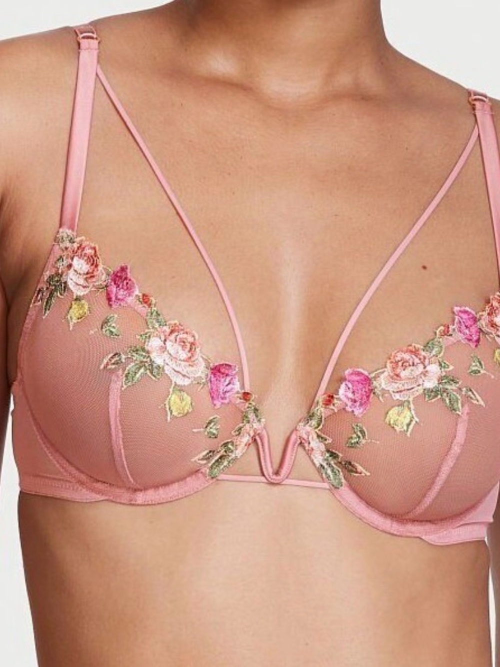 VICTORIA’S SECRET VERY SEXY UNLINED ROSE EMBROIDERED DEMI BRA SHEER MESH 34C